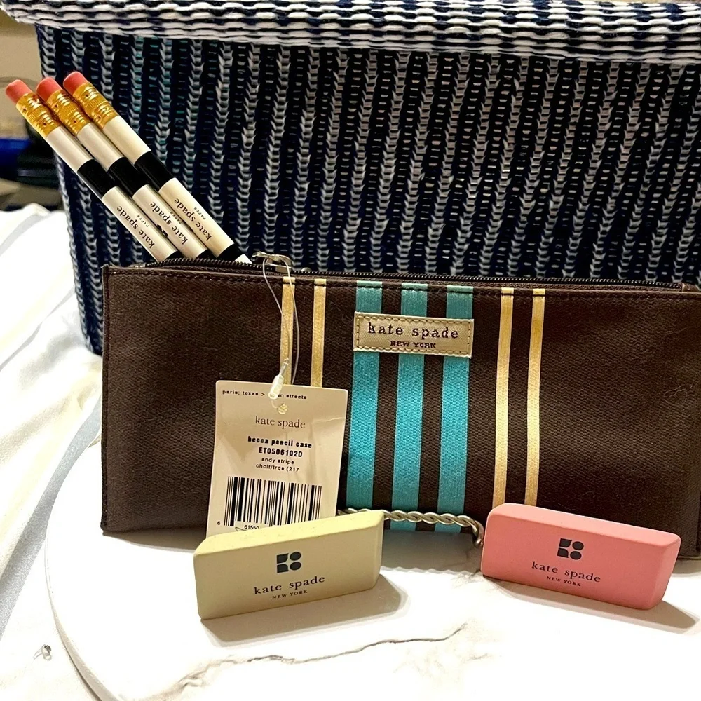 HP🎉Kate Spade New York Becca Pencil Case Andy Stripe, NWT, Vintage, Rare